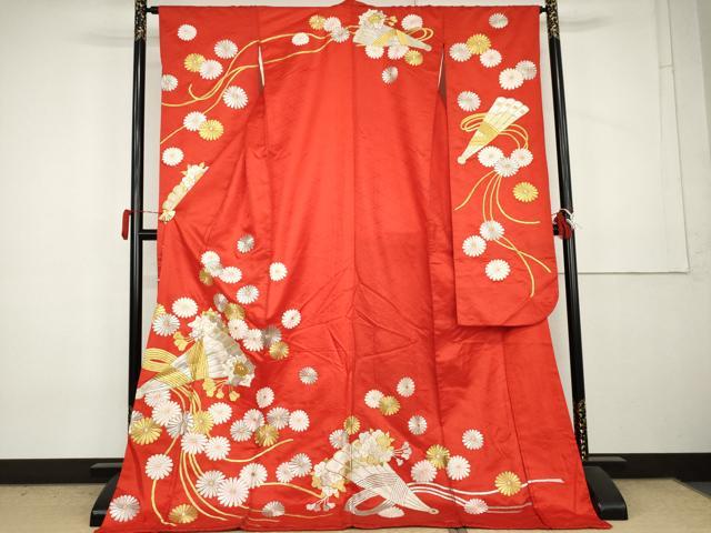 平和屋本店●お引きずり・お引き摺り・引き振袖 和装 結婚式 舞妓 芸妓 芸者 衣装 総刺繍 扇面花文 金銀糸 AABL0227cs