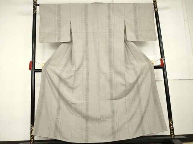 平和屋着物●お召 幾何学花唐草間道 正絹 逸品 AABL0238cs