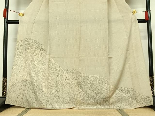 平和屋着物▽お召 訪問着 単衣 樹林文 正絹 逸品 AABL0242jh