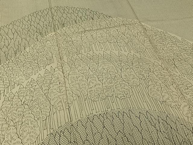平和屋着物▽お召 訪問着 単衣 樹林文 正絹 逸品 AABL0242jh