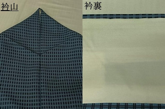 平和屋着物▽お召 単衣 格子 正絹 逸品 AABL0244jh