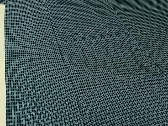 平和屋着物▽お召 単衣 格子 正絹 逸品 AABL0244jh