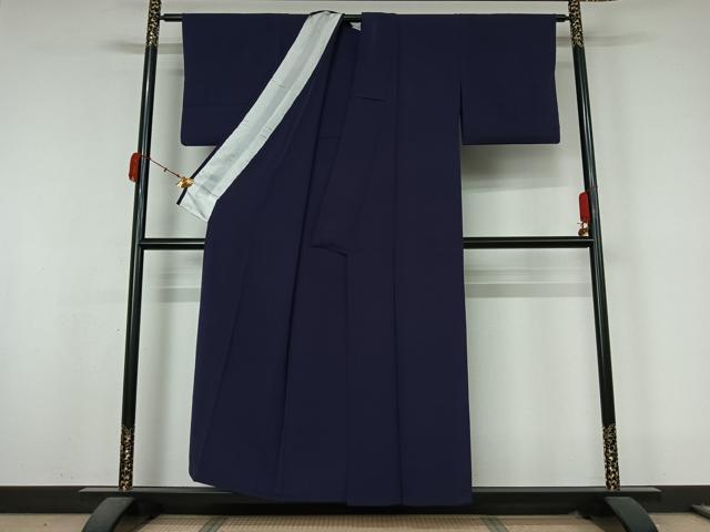 平和屋着物▽上質な色無地 単衣 紺藍色 正絹 逸品 AABL0249jh