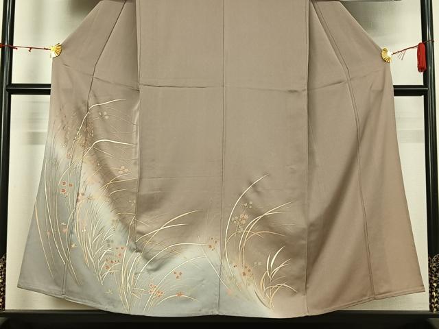 平和屋着物▽訪問着 単衣 草花文 暈し染め 金彩 正絹 逸品 AABL0254jh