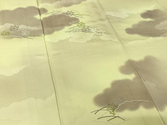 平和屋着物▽訪問着 単衣 中国三大刺繍 相良刺繍 雲重ね楓文 暈し染め 正絹 逸品 AABL0257jh