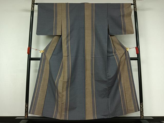 平和屋着物▽上質な紬 単衣 間道 正絹 逸品 AABL0261jh