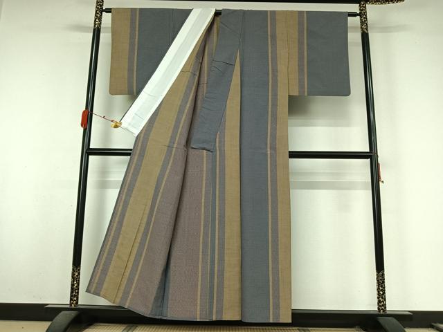 平和屋着物▽上質な紬 単衣 間道 正絹 逸品 AABL0261jh