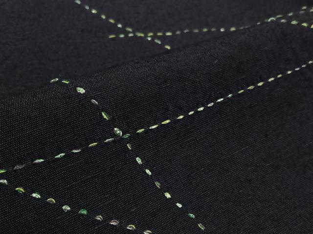 平和屋着物▽訪問着 単衣 紬地 刺し子 刺繍 変わり格子 正絹 逸品 AABL0262jh