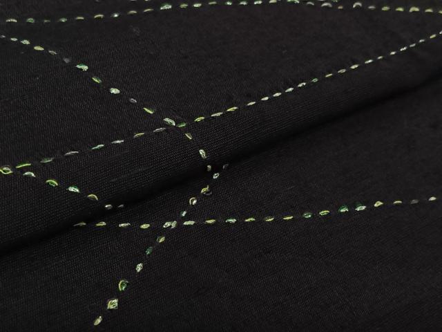 平和屋着物▽訪問着 単衣 紬地 刺し子 刺繍 変わり格子 正絹 逸品 AABL0262jh