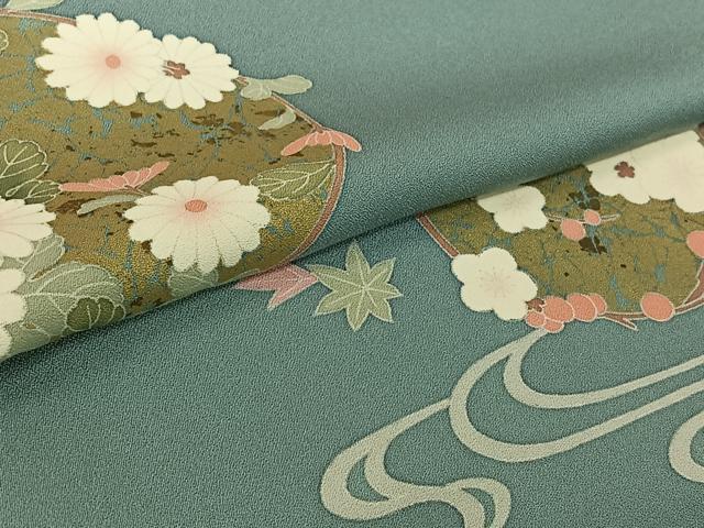 平和屋着物▽訪問着 単衣 流水花丸文 金彩 正絹 逸品 AABL0263jh