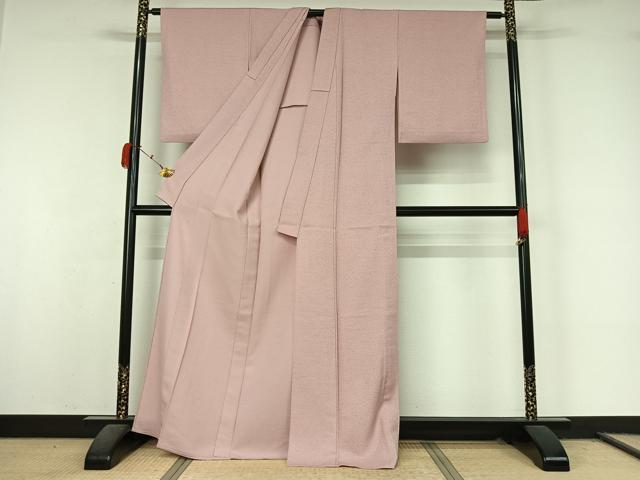 平和屋着物▽お召 単衣 色無地 撫子色 正絹 逸品 AABL0264jh