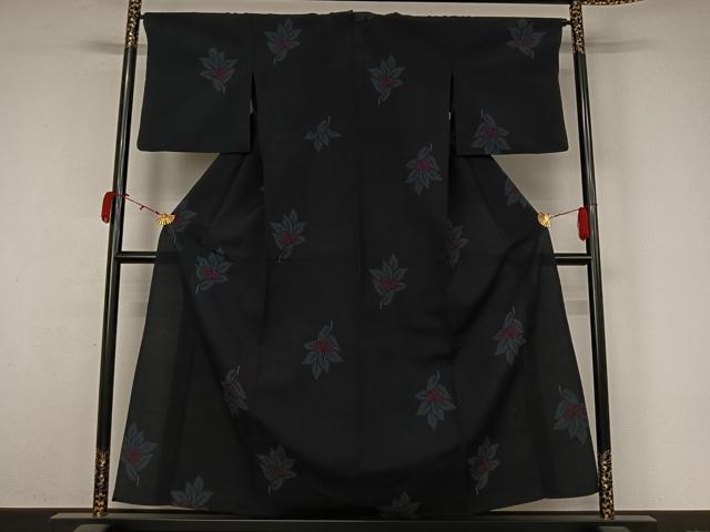 平和屋着物▽お召 単衣 草花文 正絹 逸品 AABL0272jh