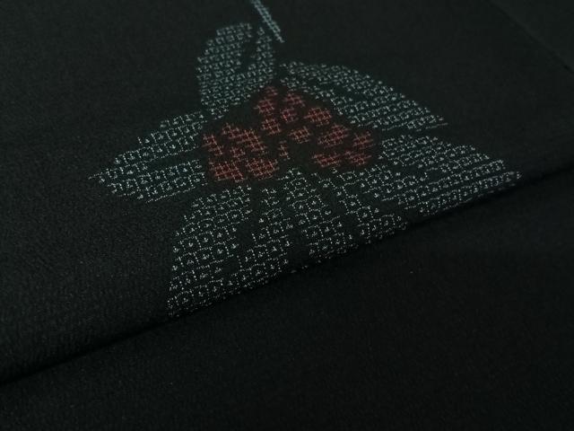 平和屋着物▽お召 単衣 草花文 正絹 逸品 AABL0272jh