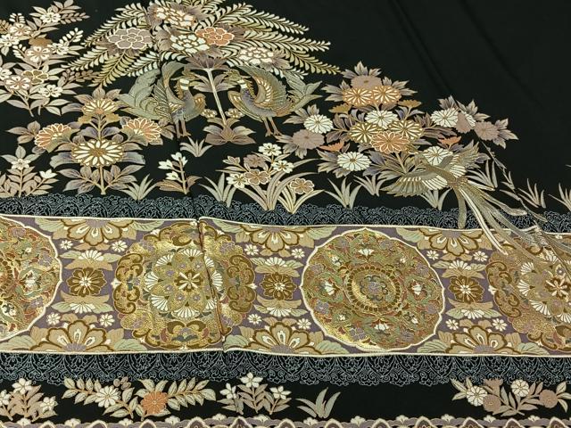平和屋着物▽豪華黒留袖 単衣 鳳凰花文 金銀彩 正絹 逸品 未使用 AABL0274jh