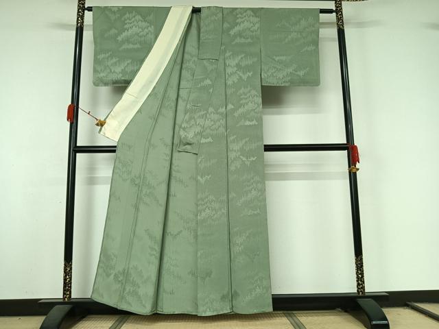 平和屋着物▽上質な色無地 単衣 樹林地紋 山葵色 正絹 逸品 AABL0275jh