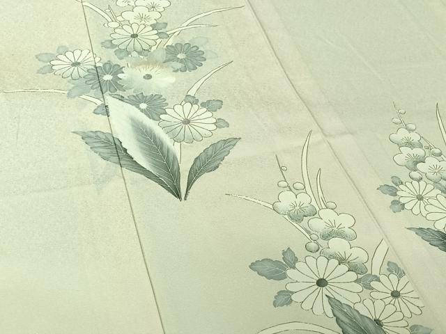 平和屋着物▽訪問着 単衣 刺繍 草花文 金彩 正絹 逸品 AABL0279jh