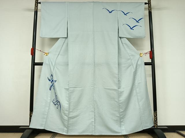 平和屋着物▽訪問着 単衣 文字文 金彩 洗える着物 AABL0288jh
