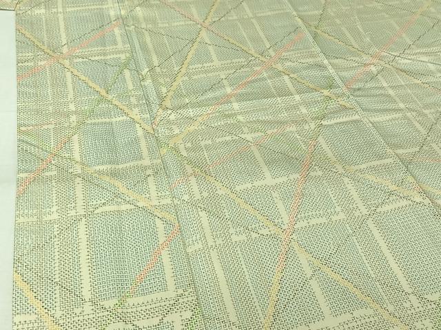 平和屋着物▽上質な紬 単衣 幾何学文様 正絹 逸品 AABL0296jh
