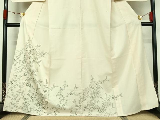 平和屋着物▽染織の名門 しょうざん 生紬 訪問着 単衣 秋草花文 大丸扱い たとう紙付き 正絹 逸品 AABL0298jh