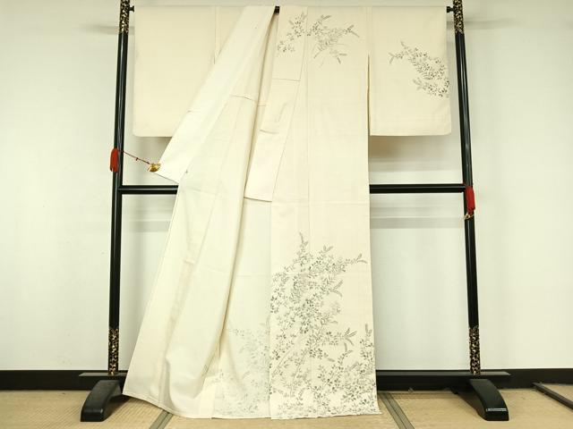 平和屋着物▽染織の名門 しょうざん 生紬 訪問着 単衣 秋草花文 大丸扱い たとう紙付き 正絹 逸品 AABL0298jh
