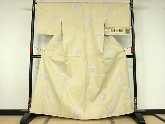 平和屋着物▽結城紬 単衣 80亀甲 亀甲花文 証紙付き 正絹 逸品 AABL0301jh