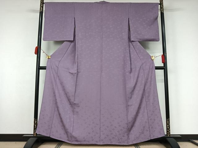 平和屋着物▽上質な色無地 単衣 舞葉地紋 鳩羽色 正絹 逸品 AABL0304jh