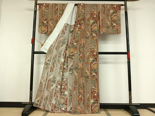 平和屋着物▽上質な小紋 単衣 吉祥花間道 鬼しぼ縮緬 正絹 逸品 AABL0319jh