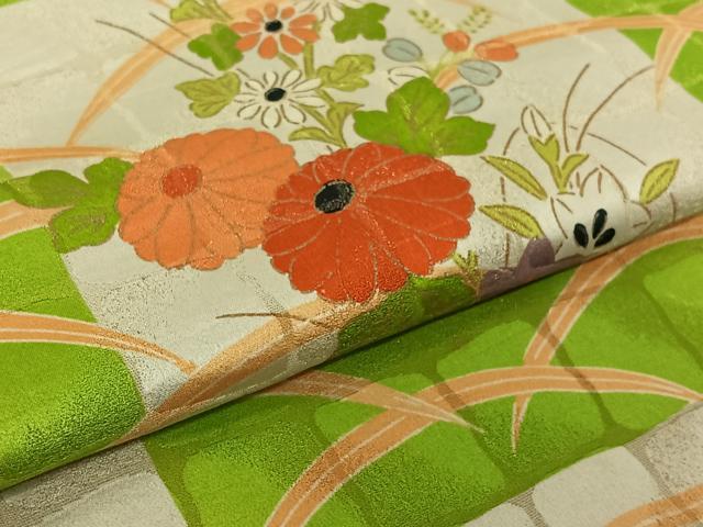 平和屋着物▽訪問着 単衣 芝花文 金通し地 正絹 逸品 AABL0321jh