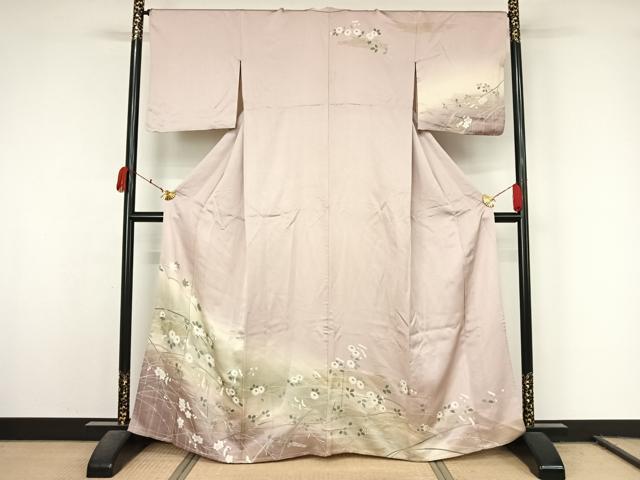 平和屋着物▽訪問着 単衣 草花文 暈し染め 金銀彩 正絹 逸品 AABL0326jh