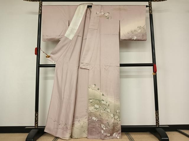 平和屋着物▽訪問着 単衣 草花文 暈し染め 金銀彩 正絹 逸品 AABL0326jh