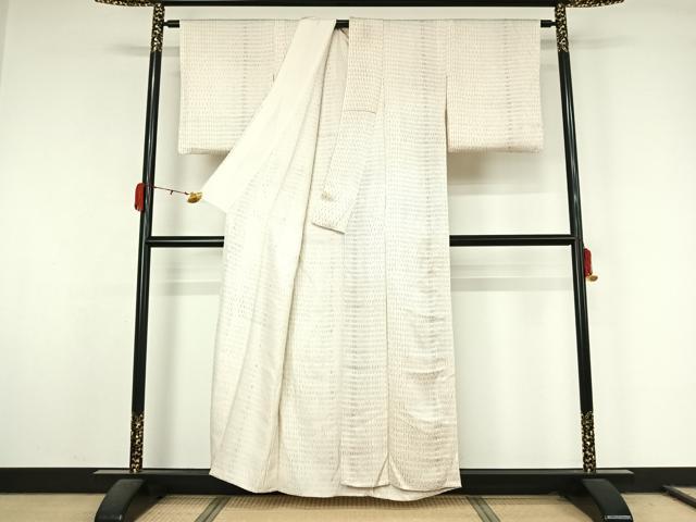 平和屋着物▽上質な小紋 単衣 縞 正絹 逸品 AABL0329jh