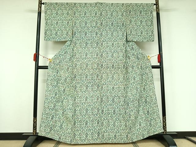 平和屋着物▽上質な小紋 単衣 草花文 正絹 逸品 AABL0341jh