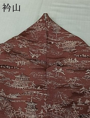 平和屋着物▽上質な小紋 単衣 風景文 鬼しぼ縮緬 正絹 逸品 AABL0343jh