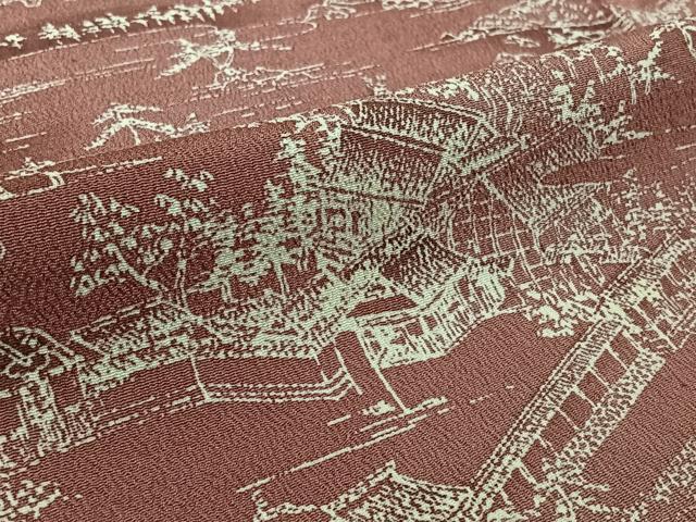 平和屋着物▽上質な小紋 単衣 風景文 鬼しぼ縮緬 正絹 逸品 AABL0343jh