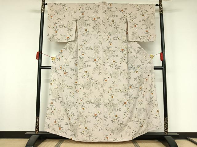 平和屋着物▽上質な小紋 単衣 正倉院花文 鬼しぼ縮緬 正絹 逸品 AABL0344jh
