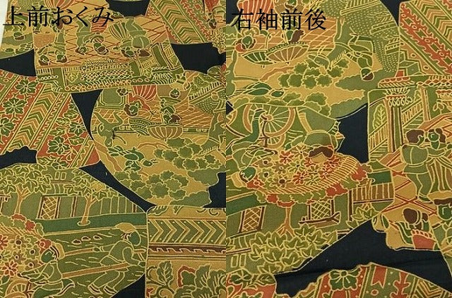 平和屋着物▽本場染大島紬 単衣 中世ヨーロッパ 正絹 逸品 AABL0347jh
