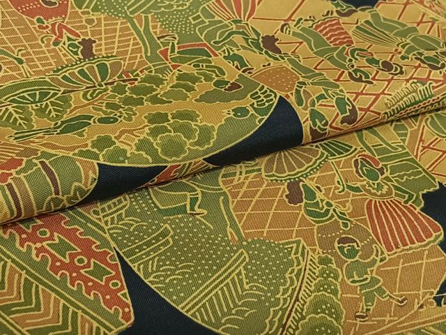 平和屋着物▽本場染大島紬 単衣 中世ヨーロッパ 正絹 逸品 AABL0347jh