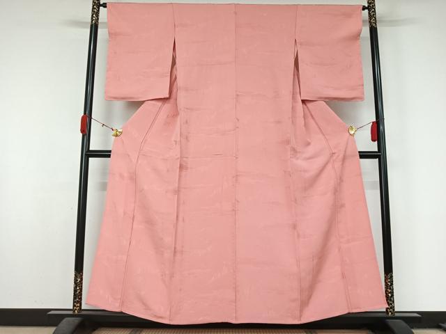 平和屋着物▽上質な色無地 単衣 風景地紋 鴇色 正絹 逸品 AABL0349jh