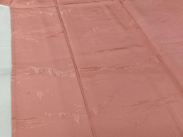 平和屋着物▽上質な色無地 単衣 風景地紋 鴇色 正絹 逸品 AABL0349jh