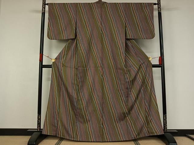 平和屋着物▽小紋 単衣 変わり斜縞 洗える着物 AABL0355jh