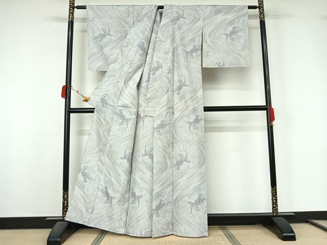 平和屋着物▽上質な紬 単衣 孔雀文 正絹 逸品 AABL0357jh