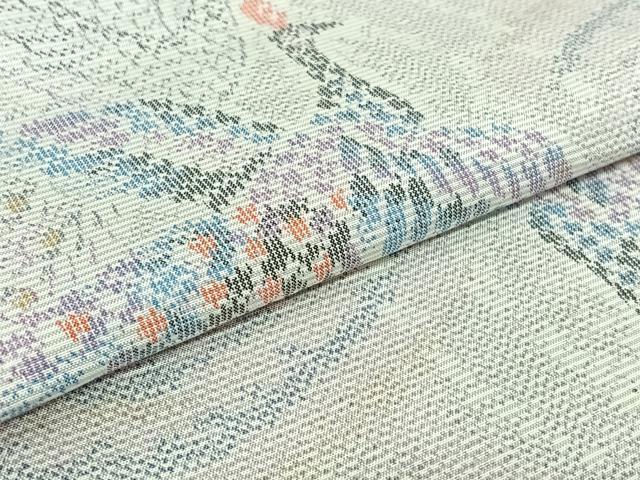 平和屋着物▽上質な紬 単衣 孔雀文 正絹 逸品 AABL0357jh