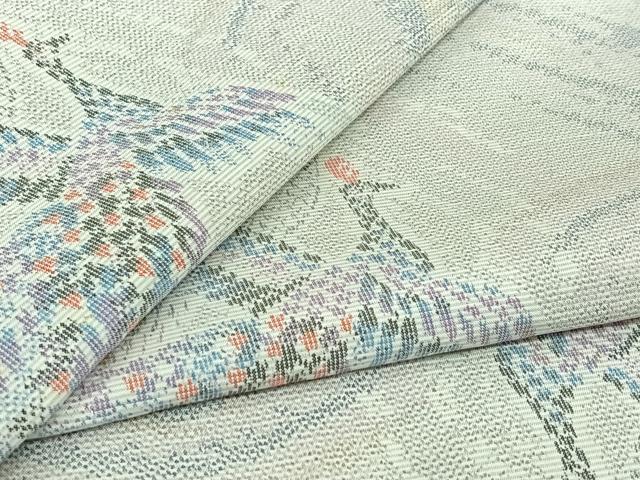 平和屋着物▽上質な紬 単衣 孔雀文 正絹 逸品 AABL0357jh