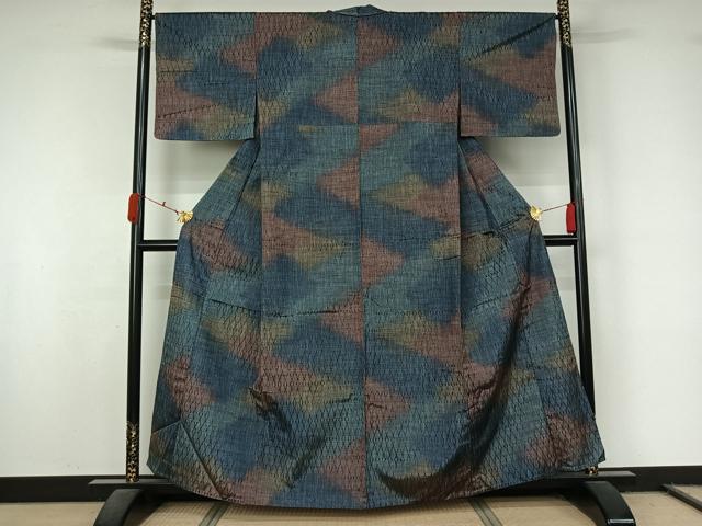 平和屋着物▽上質な紬 単衣 霞文 暈し染め 正絹 逸品 AABL0359jh
