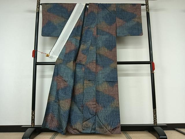 平和屋着物▽上質な紬 単衣 霞文 暈し染め 正絹 逸品 AABL0359jh