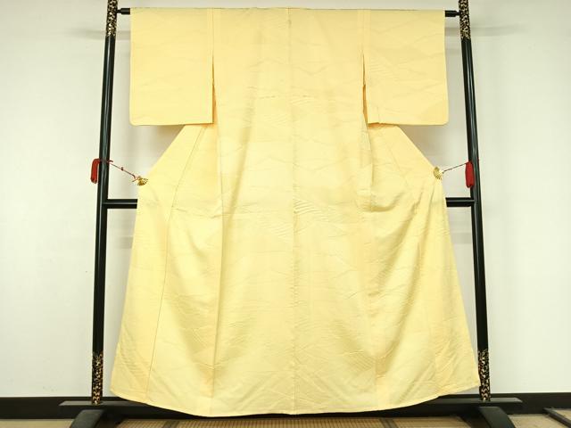 平和屋着物▽上質な色無地 単衣 立波地紋 淡黄色 正絹 逸品 AABL0362jh