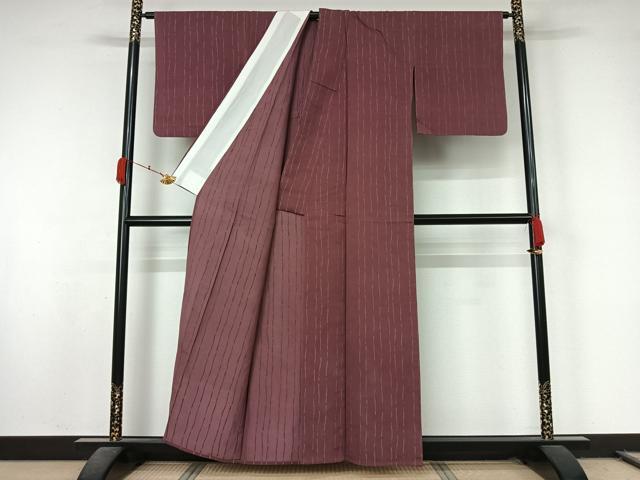 平和屋着物▽お召 単衣 変わり縞 正絹 逸品 AABL0363jh