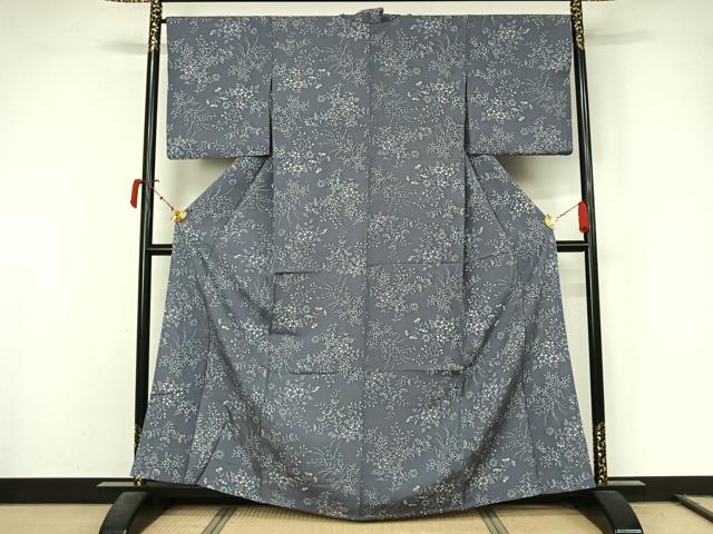 平和屋着物▽上質な小紋 単衣 草花文 正絹 逸品 AABL0365jh