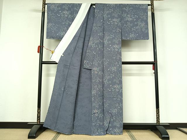 平和屋着物▽上質な小紋 単衣 草花文 正絹 逸品 AABL0365jh