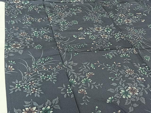 平和屋着物▽上質な小紋 単衣 草花文 正絹 逸品 AABL0365jh